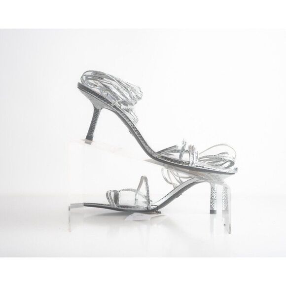 Zara Womens Metallic Heeled Silver Sandals Heels EU 41 US 10 1331/210 NWT - Picture 3 of 10